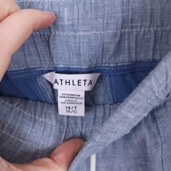 Athleta Cabo Linen Wide Leg Pull On Pants size 14T Tall - Picture 3 of 6